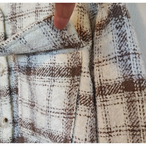 Sadie & Sage Plaid Shirt Jacket Womens Med Brown White Wool Blend Shacket Button - Picture 4 of 11